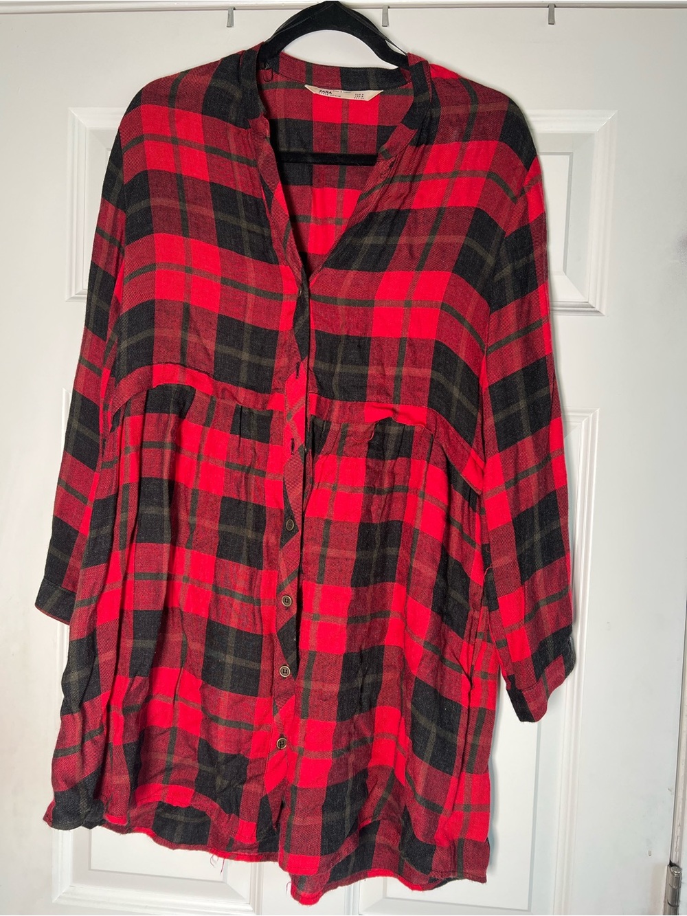 Zara Red and Black Plaid Long Sleeve Dress